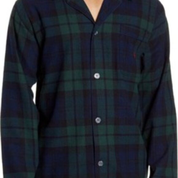 Polo Button Up Men's Long Sleeve Blackwatch Plaid Pajama Shirt Large - Picture 4 of 4
